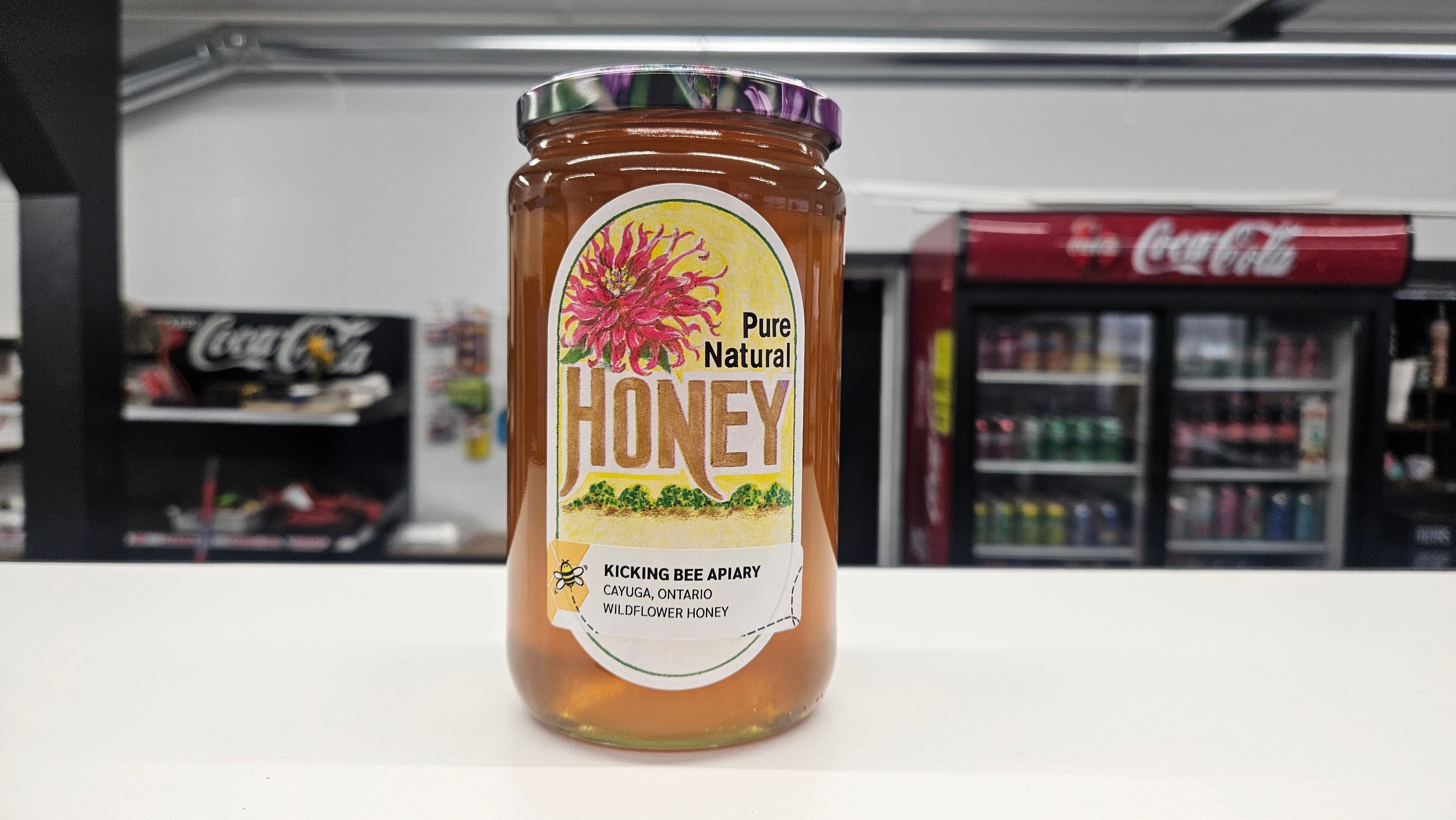 Kicking Bee Apiary honey jar